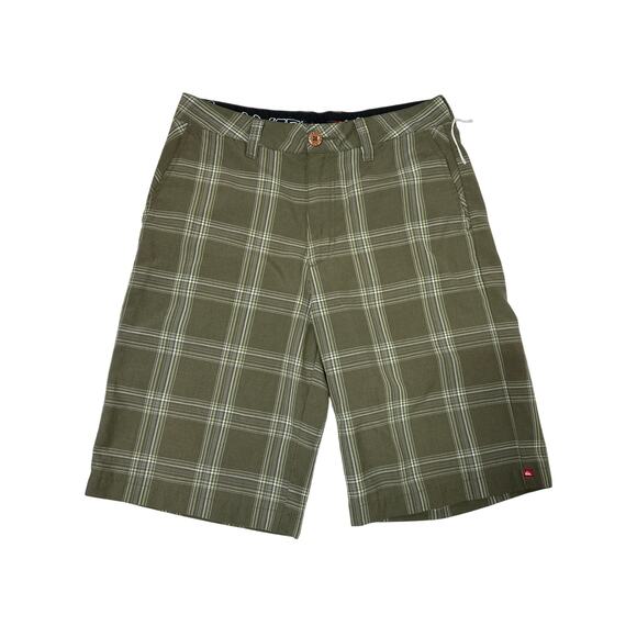 Quiksilver Men's Olive Green Plaid Bermuda Shorts Size 30 Embroidered Logo - Picture 1 of 13
